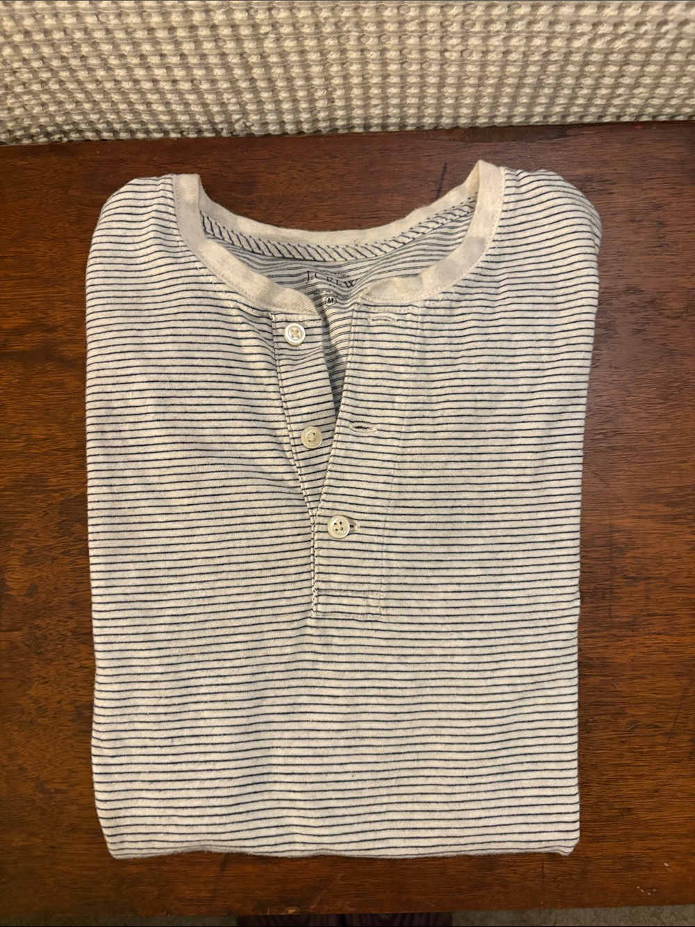 Men’s Short Sleeve Henley t-shirt Cream with Navy Stripes